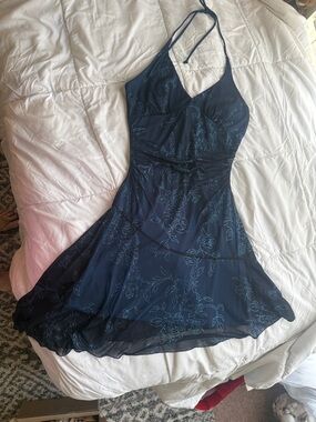 Y2K Navy Floral Halter Sundress - Women